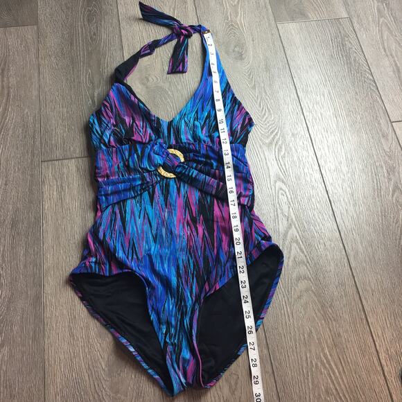 Spanx Wavelength blue one piece halter swimsuit shaping slimming Size 8 - Picture 10 of 11